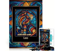 Leo Zodiac Sign Stained Glass Art Jigsaw Puzzle 1000 Piece Calm Game Serene Game Joyful Challenge (38x52cm)