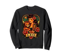 Leo Zodiac Sign Vintage Tattoo Style Woman with Lion Sweatshirt