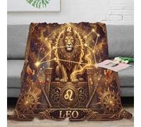 Leo Zodiac Soft 3D Printed Golden Lion Flannel Blanket Throw Fluffy Warm Plush Bedding for Bed Couch Sofa Gifts for Kids Teens Adults Boys All Season 60x80inch(150x200cm)