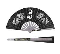 Leoapcat Folding Fan,Handheld Fans,Stainless Steel Tai Chi Martial Arts Kung Hand Fu Fan with Double Dragon Pattern for Men Women Birthday Gifts Dancing Cosplay Wedding Party Props Decoration (Black)