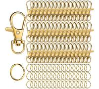 LEOBRO 100PCS Lobster Claw Clasps and Key Rings, 50PCS Keychain Clips and 50PCS Key Chain Ring for Keychain, Key, Jewelry Making, Art Crafts, Gold
