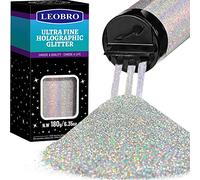 LEOBRO 180G/6.35OZ Holographic Ultra Fine Glitter, 1/128" Metallic Iridescent Powder Sequins Flakes for Hair, Face, Body, Nail, Resin Tumblers and Art Crafts, Black