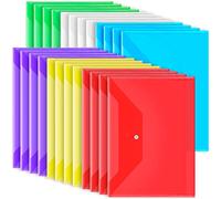 LEOBRO 24 PCS Plastic File Folders, A4 Letter Size Clear Envelopes with Snap Closure, Colored, 32.4 cm x 23.4 cm (12.7 inches x 9.1 inches), Blue, Green, Purple, Red, Yellow