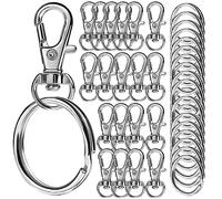 LEOBRO 40PCS Swivel Lobster Clasps, Key Ring Hoop, Keyring Making Kit 20pcs Lobster Clasps and 20pcs Keyring, Key Chain Hooks with Split Rings for Lanyard Jewelry Making Crafts Silver