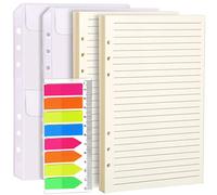 LEOBRO A5 Refill 2 Pack Ruled Line 2PCS Binder Pockets 160 Pcs Note Flags Index Tabs with Ruler 6 Hole Loose Leaf for 6 Ring A5 Binder Notebook