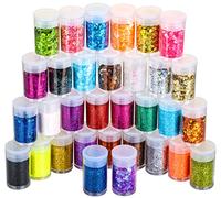 LEOBRO Fine & Chunky Glitter Set, 32pcs Extra Fine & Holographic Craft Glitter for Christmas Resin, Nails & DIY Art