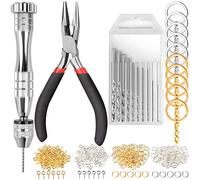 LEOBRO Hand Drill, 222 PCS Pin Vise Hand Drill with Drill Bits(0.8 mm-3 mm), Needle Nose Pliers, Jewelry Making Supplies, Keychain Making Kit, Hand Drill Tools for Jewelry Keychains Making
