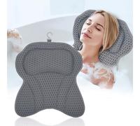LEODERA Bath Pillow Grey L - Bath Pillow for Bathtub - Ergonomic Neck Pillow for the Bath - Bath Pillow with 6 Extra Strong Suction Cups - Bath Accessories