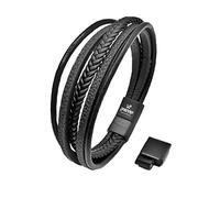 LEODYNE Braided leather bracelet in black and brown - men's bracelet with magnetic clasp made of stainless steel leather bracelet men including extra link