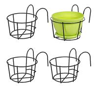 Leoenir 4 Pack Round Hanging Railing Planters - Metal Flower Pot Holder for Balcony and Fence （Black）