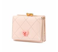 LEOEZYA Women's Purse, Fashionable Bow Argyle Pattern Purses, Small PU Leather Purse, Mini Purse Women with Heart-Shaped Kiss Lock Coin Compartment and Multiple Card Slots (Pink)