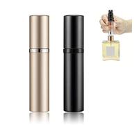 Leogony 2 PCS Travel Perfume Atomiser Refillable, 5ml Mini perfume travel atomiser for Women Men (Black+Gold)