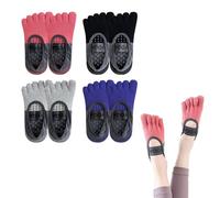 Leogony 4 Pairs Yoga Socks for Women Non Slip, 5 Toe Grip Pilates Socks with Straps for Fitness, Ballet, Home Workout