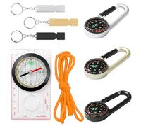 Leogony 7 Pcs Compass Hiking Set, 3 Waterproof Navigation Compas Keychains 3 Whistle 1 Luminous Compasses for Expedition Camping