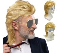 Leogony Mullet Wigs for Men, Pop Rock 70s 80s Funny Mens Wig Sunglasses Set, Light Blonde
