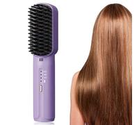 Leogony Portable Cordless Mini Hair Straightening Comb, Rechargeable Lightweight Hair Straightener Brush for Carry Out (Purple)