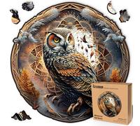 LEOGOR 200 pcs Mandala Owl Puzzle - Wooden Jigsaw Puzzles for Adults and Kids with Whimsy Animal Shaped Pieces - 12 x 11.8 inches Mosaic Wood Cut - The Gift of Magic in a Box for Challenging Fun
