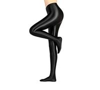 LEOHEX Glossy Opaque Pantyhose Shiny High Waist Tights Sexy Stockings Yoga Pants Training Women Sports Leggings Fitness (Black, L)