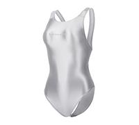 LEOHEX Sexy Satin High Gloss Body Shiny Bodysuit One Piece Swimsuit Japan Skinsuit, silver, XXL