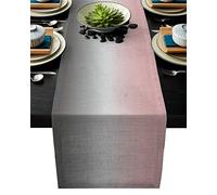 LeoHome Ombre Cotton Linen Rectangle Table Runners 18 x 72 inches, Gradient Pink and Grey Luxury Table Runners for Wedding Party Banquet Dinner Decor