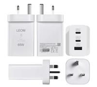 LEOM 65W C Type Charger Adapter PD Super Fast Charger, 3-Port GaN USB C Charger, 2 x USB-C & 1 USB-A Ports, Compatible With All Smart Phone, Watch, Iphone 16,15,14,13,12,11, Ipads, Tablets, Samsung