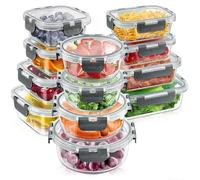 LEOM Glass Food Storage Containers Set with Latest Snap Locking Lids, Meal Prep Containers Set, Leakproof Lunch Containers, Glass Tubs, Dishwasher, Oven, Microwave, Freezer Safe, 24 Pieces Set