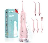 Leominor Water Dental Flosser Pick for Teeth, 300ML Portable Oral Irrigator Upgraded Tank Removable,IPX7 Waterproof, Rechargeable Travel Teeth Cleaner, Professional Electric Flossing for Teeth (Pink)