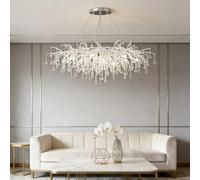 Leomix Modern Crystal Chandelier Luxury Tree Branch Crystal Pendant Lighting Contemporary Large Rectangular Chandeliers for Dining Room Kitchen Bedroom Living Room,Silver L120cm