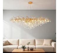 Leomix Modern Crystal Chandelier Luxury Tree Branch Crystal Pendant Lighting Contemporary Large Rectangular Chandeliers for Dining Room Kitchen Bedroom Living Room,Gold L120cm