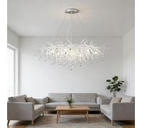 Leomix Modern Crystal Chandelier Luxury Tree Branch Crystal Pendant Lighting Contemporary Large Rectangular Chandeliers for Dining Room Kitchen Bedroom Living Room,Silver L100cm