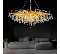 Leomix Modern Crystal Chandelier Luxury Tree Branch Crystal Pendant Lighting Contemporary Large Rectangular Chandeliers for Dining Room Kitchen Bedroom Living Room,Gold L100cm