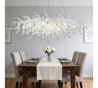 Leomix Modern Crystal Chandelier Luxury Tree Branch Crystal Pendant Lighting Contemporary Large Rectangular Chandeliers for Dining Room Kitchen Bedroom Living Room,Silver L140cm