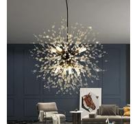 Leomix Modern Crystal Chandeliers Firework, Crystal Light Fixture, Dandelion Chandelier for Living Room Dining Room Foyer Hallway Entryway Kitchen Bedroom,Black,12Light