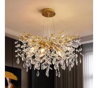 Leomix Modern Tree Branch Crystal Chandelier Luxury Gold Crystal Pendant Lighting Round 60cm Contemporary 8-Light Chandeliers for Dining Room Kitchen Bedroom Living Room