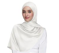LEOMOSTE Women Satin Silky Pashmina Shawl Wrap Headscarf Turban Hijab Cap for Evening Dresses Bridal Party Special Occasion, Long-white, One Size