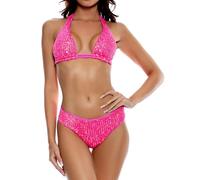 LEOMOSTE Women Sexy Sequin Bikini Set Glitter Bathing Suit Sexy Push Up Swimsuit Beachwear, Pink, Medium