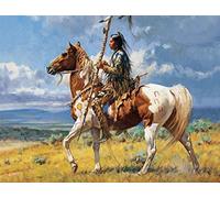 leomuzi Painting by Numbers Adults Beginners Native American Male Western Horse Riding Hunting DIY Oil Painting on Canvas Kits Simple Decompression 40X50 Cm