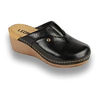 LEON 1002 Leather Slip-on Womens Ladies Mule Clogs Slippers Shoes, Black, EU 37, UK 4