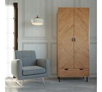 Leon 2 Door 1 Drawer Wardrobe Medium Oak Brown Herringbone Bedroom Tall Feet