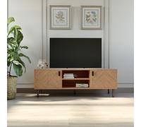 Leon 2 Door TV Unit Cabinet Medium Oak Brown Living Room Herringbone High Feet