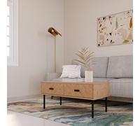 Leon 2 Drawer Coffee Table Medium Oak Brown Living Room Herringbone Tall Feet
