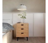Leon 3 Drawer Bedside Chest Medium Oak Brown Herringbone Bedroom Tall Feet