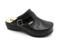 LEON 3300 Leather Slip-on Womens Ladies Clogs Mule Slippers Shoes, Black, EU 38, UK 5