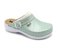 LEON 3300 Leather Slip-on Womens Ladies Clogs Mule Slippers Shoes, Green, EU 37, UK 4