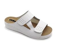 LEON 5010 Leather Slip-on Womens Ladies Mule Clogs Sandals Slippers Shoes, White, EU 39, UK 5.5