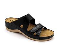 LEON 906 Leather Slip-on Womens Ladies Sandals Mule Clogs Slippers Shoes, Black, EU 40, UK 6.5