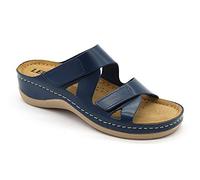 LEON 906 Leather Slip-on Womens Ladies Sandals Mule Clogs Slippers Shoes, Blue, EU 40, UK 6.5