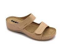 LEON 907 Leather Slip-on Womens Ladies Sandal Clogs Mules Slides Slippers Shoes, Beige, EU 36, UK 3.5
