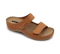 LEON 907 Leather Slip-on Womens Ladies Sandal Clogs Mules Slides Slippers Shoes, Brown, EU 37, UK 4