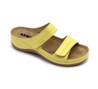 LEON 907 Leather Slip-on Womens Ladies Sandal Clogs Mules Slides Slippers Shoes, Yellow, EU 38, UK 5